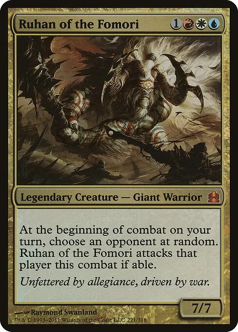 Ruhan of the Fomori, carta Magic di tipo Legendary Creature — Giant Warrior illustrata da Raymond Swanland