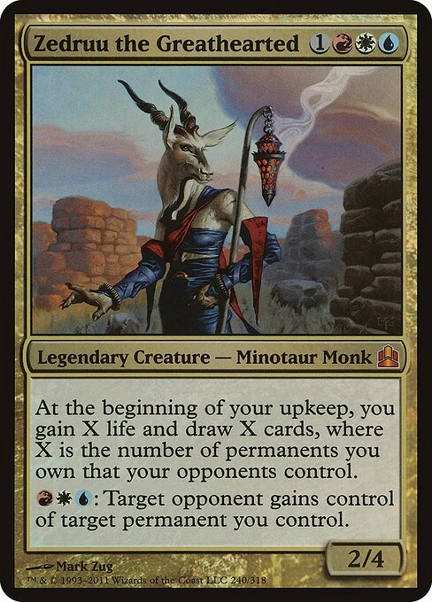 Zedruu the Greathearted, carta Magic di tipo Legendary Creature — Minotaur Monk illustrata da Mark Zug