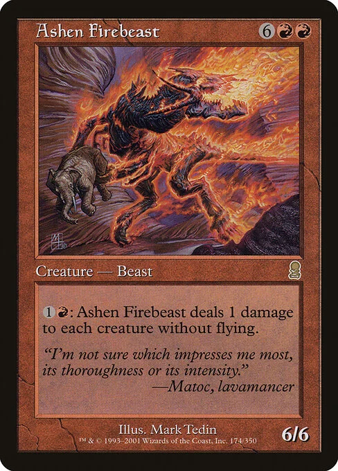 Ashen Firebeast, carta Magic di tipo Creature — Elemental Beast illustrata da Mark Tedin