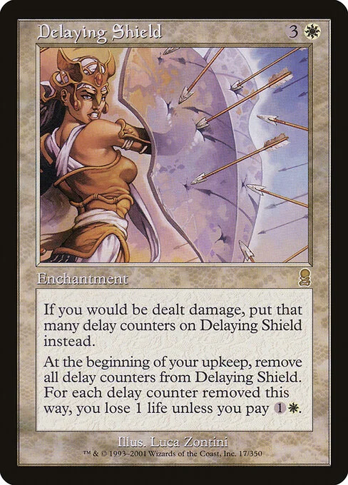 Delaying Shield, carta Magic di tipo Enchantment illustrata da Luca Zontini