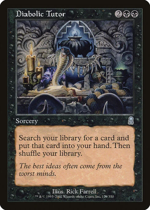 Diabolic Tutor, carta Magic di tipo Sorcery illustrata da Rick Farrell