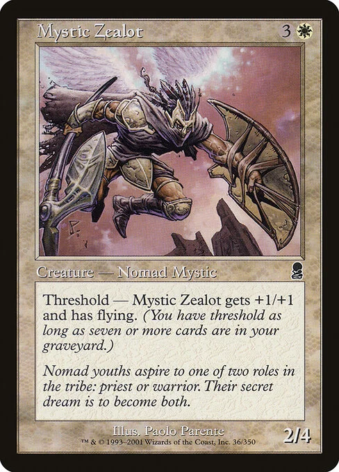 Mystic Zealot, carta Magic di tipo Creature — Human Nomad Mystic illustrata da Paolo Parente