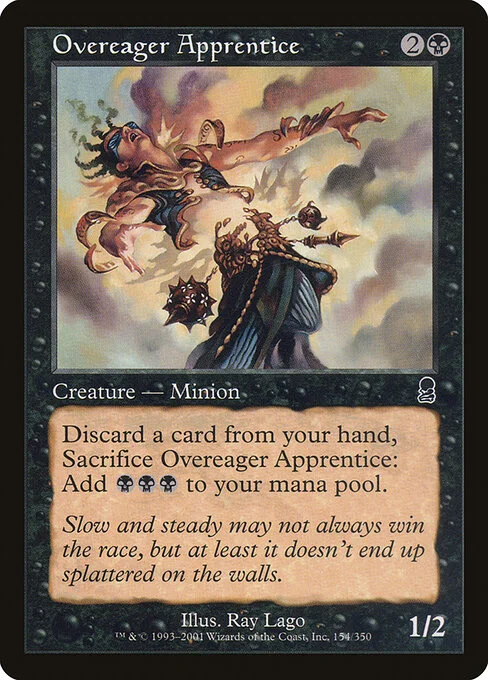 Overeager Apprentice, carta Magic di tipo Creature — Human Minion illustrata da Ray Lago