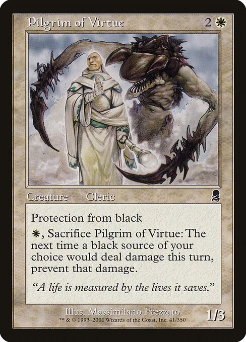 Pilgrim of Virtue, carta Magic di tipo Creature — Human Cleric illustrata da Massimiliano Frezzato