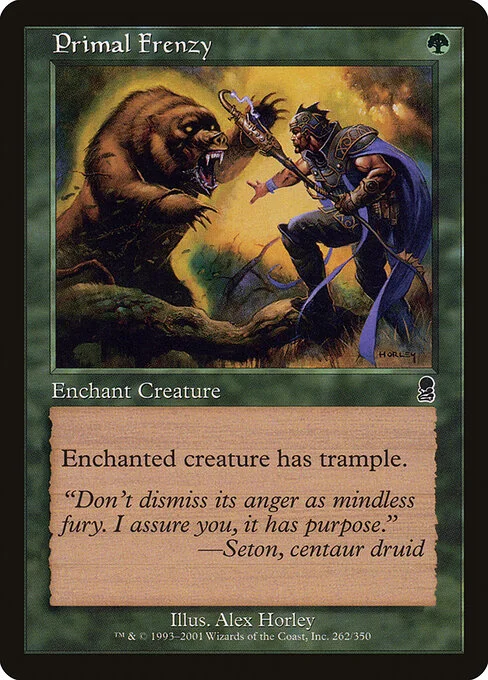 Primal Frenzy, carta Magic di tipo Enchantment — Aura illustrata da Alex Horley-Orlandelli