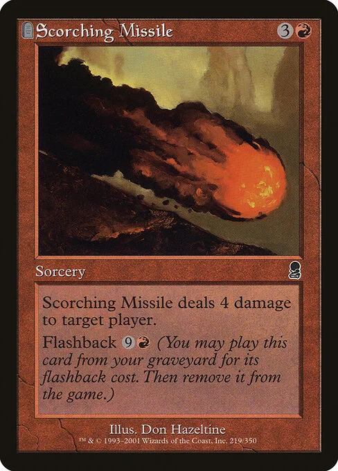 Scorching Missile, carta Magic di tipo Sorcery illustrata da Don Hazeltine