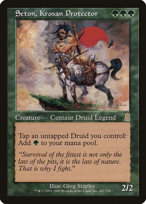 Seton, Krosan Protector, carta Magic di tipo Legendary Creature — Centaur Druid illustrata da Greg Staples