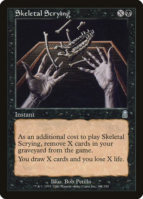 Skeletal Scrying, carta Magic di tipo Instant illustrata da Bob Petillo