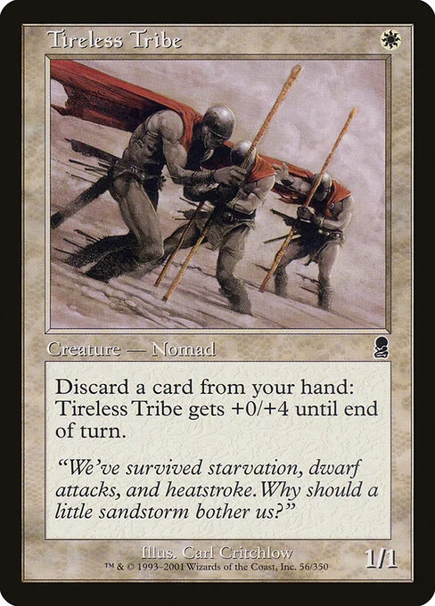 Tireless Tribe, carta Magic di tipo Creature — Human Nomad illustrata da Carl Critchlow