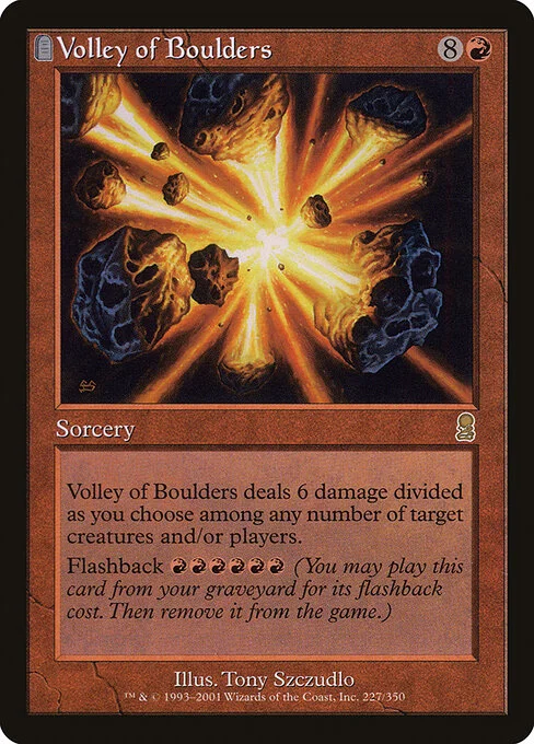 Volley of Boulders, carta Magic di tipo Sorcery illustrata da Tony Szczudlo