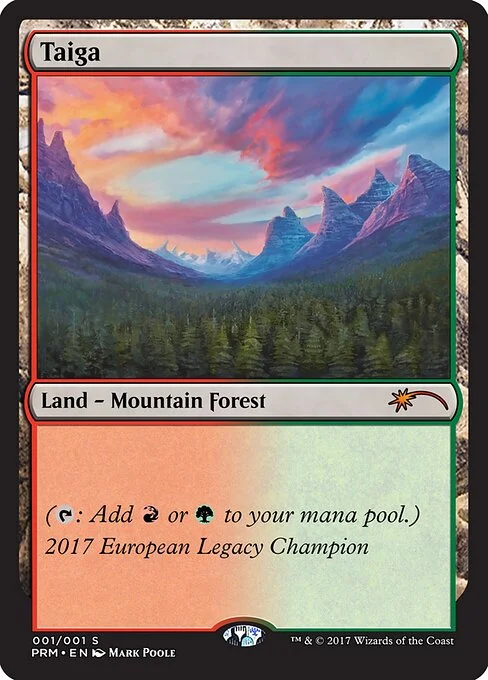 Taiga, carta Magic di tipo Land — Mountain Forest illustrata da Mark Poole