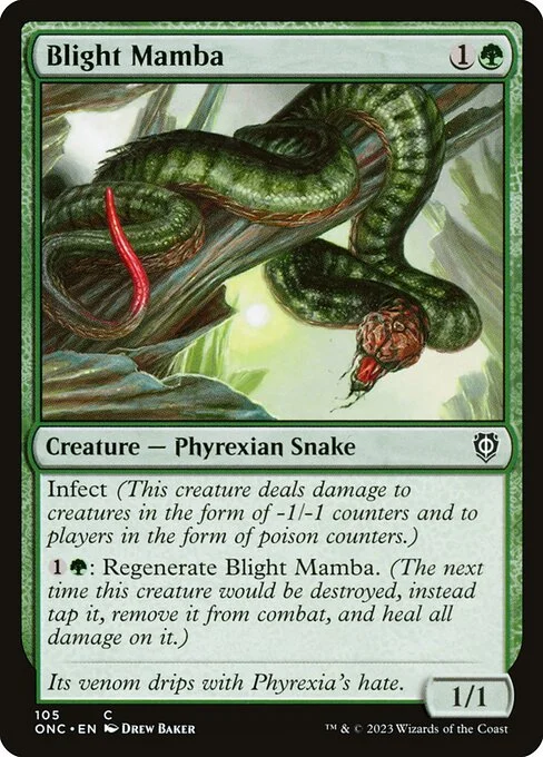 Blight Mamba, carta Magic di tipo Creature — Phyrexian Snake illustrata da Drew Baker