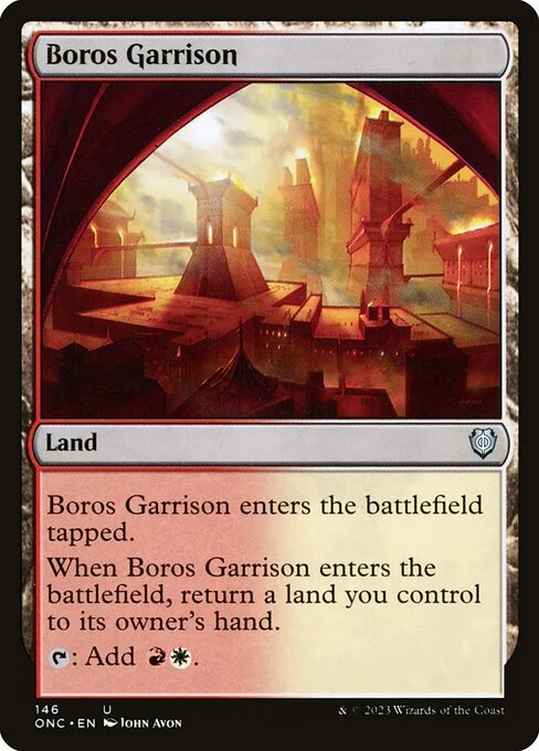 Boros Garrison, carta Magic di tipo Land illustrata da John Avon