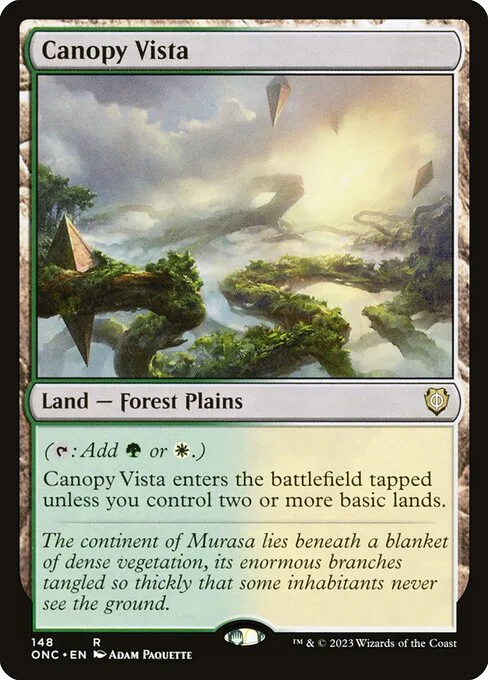 Canopy Vista, carta Magic di tipo Land — Forest Plains illustrata da Adam Paquette