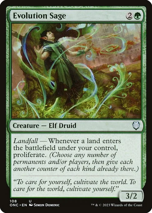 Evolution Sage, carta Magic di tipo Creature — Elf Druid illustrata da Simon Dominic