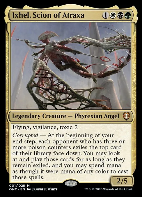 Ixhel, Scion of Atraxa, carta Magic di tipo Legendary Creature — Phyrexian Angel illustrata da Campbell White
