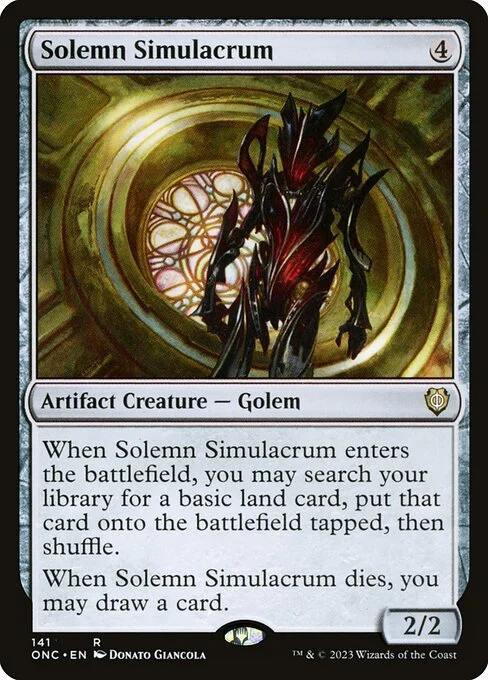 Solemn Simulacrum, carta Magic di tipo Artifact Creature — Golem illustrata da Donato Giancola