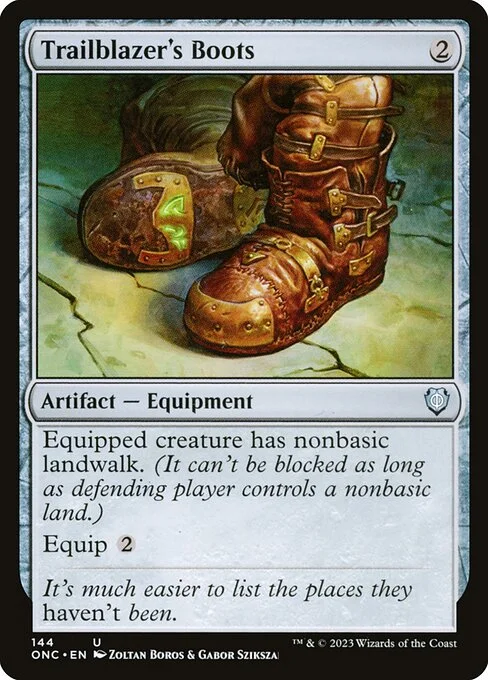 Trailblazer's Boots, carta Magic di tipo Artifact — Equipment illustrata da Zoltan Boros & Gabor Szikszai