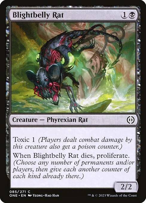 Blightbelly Rat, carta Magic di tipo Creature — Phyrexian Rat illustrata da Yeong-Hao Han