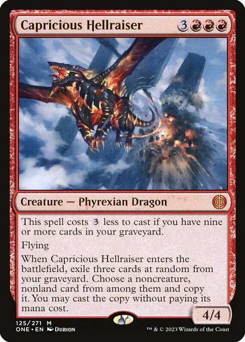 Capricious Hellraiser, carta Magic di tipo Creature — Phyrexian Dragon illustrata da Durion