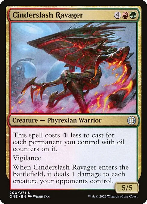 Cinderslash Ravager, carta Magic di tipo Creature — Phyrexian Warrior illustrata da Wisnu Tan