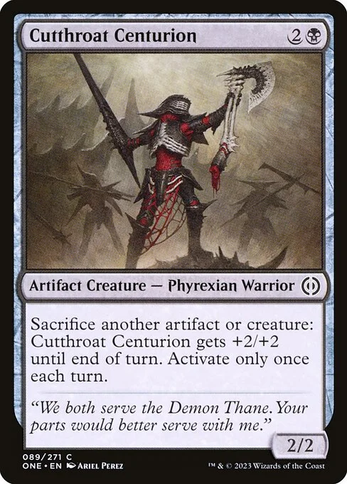 Cutthroat Centurion, carta Magic di tipo Artifact Creature — Phyrexian Warrior illustrata da Ariel Perez