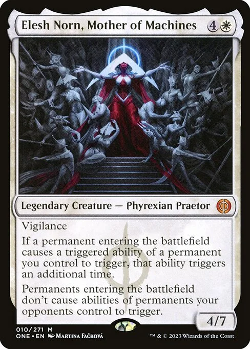 Elesh Norn, Mother of Machines, carta Magic di tipo Legendary Creature — Phyrexian Praetor illustrata da Martina Fačková
