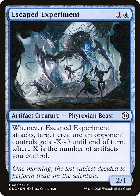 Escaped Experiment, carta Magic di tipo Artifact Creature — Phyrexian Beast illustrata da Billy Christian