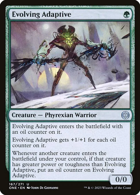 Evolving Adaptive, carta Magic di tipo Creature — Phyrexian Warrior illustrata da John Di Giovanni