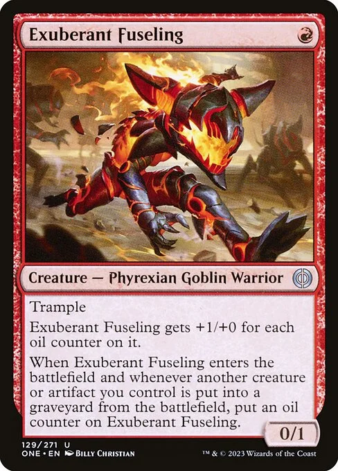 Exuberant Fuseling, carta Magic di tipo Creature — Phyrexian Goblin Warrior illustrata da Billy Christian