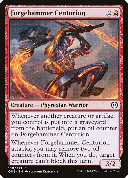 Forgehammer Centurion, carta Magic di tipo Creature — Phyrexian Warrior illustrata da Vladimir Krisetskiy