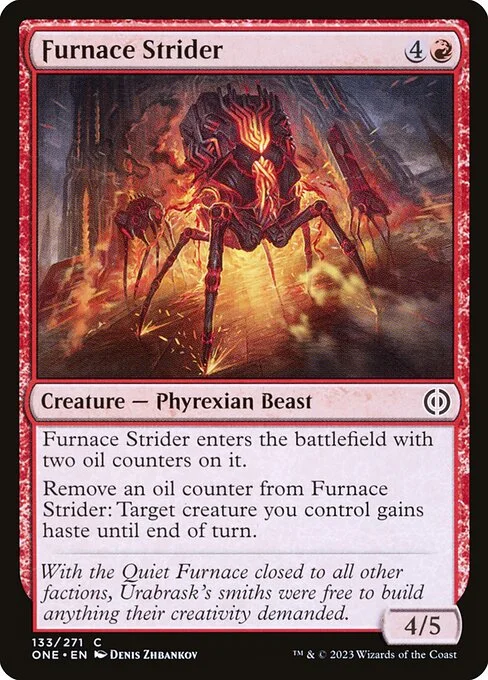 Furnace Strider, carta Magic di tipo Creature — Phyrexian Beast illustrata da Denis Zhbankov