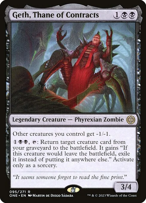 Geth, Thane of Contracts, carta Magic di tipo Legendary Creature — Phyrexian Zombie illustrata da Martin de Diego Sádaba
