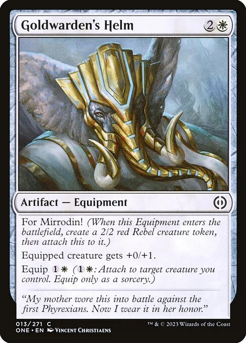Goldwarden's Helm, carta Magic di tipo Artifact — Equipment illustrata da Vincent Christiaens