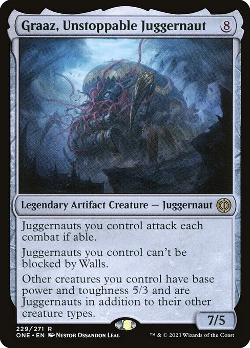 Graaz, Unstoppable Juggernaut, carta Magic di tipo Legendary Artifact Creature — Juggernaut illustrata da Néstor Ossandón Leal