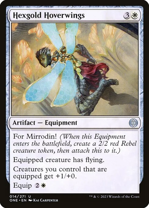 Hexgold Hoverwings, carta Magic di tipo Artifact — Equipment illustrata da Kai Carpenter