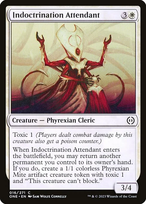 Indoctrination Attendant, carta Magic di tipo Creature — Phyrexian Cleric illustrata da Sam Wolfe Connelly