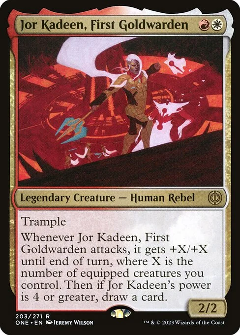 Jor Kadeen, First Goldwarden, carta Magic di tipo Legendary Creature — Human Rebel illustrata da Jeremy Wilson