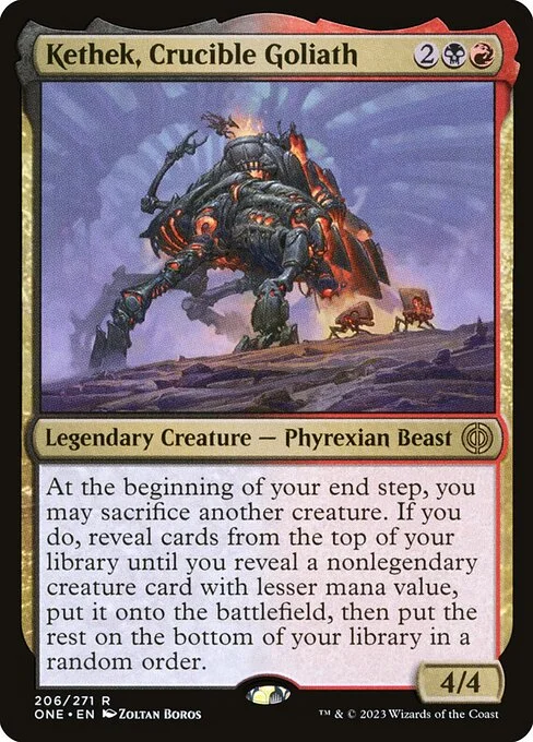 Kethek, Crucible Goliath, carta Magic di tipo Legendary Creature — Phyrexian Beast illustrata da Zoltan Boros