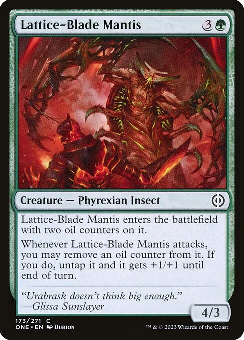Lattice-Blade Mantis, carta Magic di tipo Creature — Phyrexian Insect illustrata da Durion