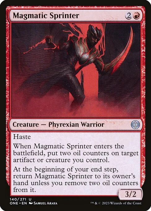 Magmatic Sprinter, carta Magic di tipo Creature — Phyrexian Warrior illustrata da Samuel Araya
