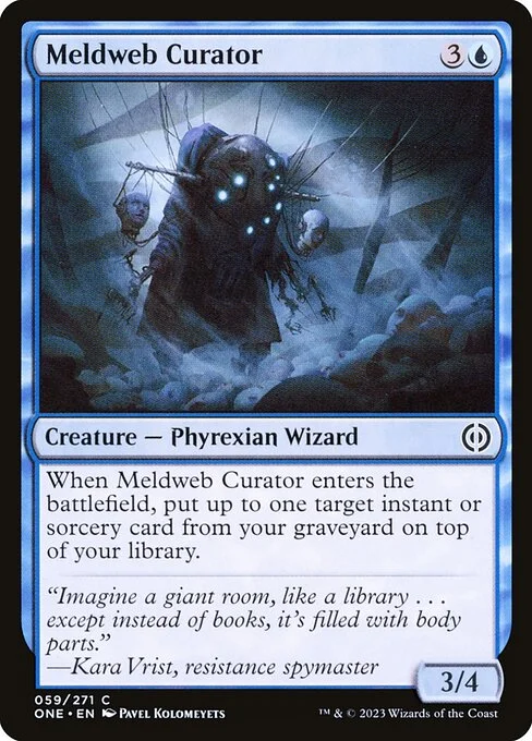 Meldweb Curator, carta Magic di tipo Creature — Phyrexian Wizard illustrata da Pavel Kolomeyets