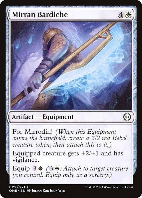 Mirran Bardiche, carta Magic di tipo Artifact — Equipment illustrata da Julian Kok Joon Wen