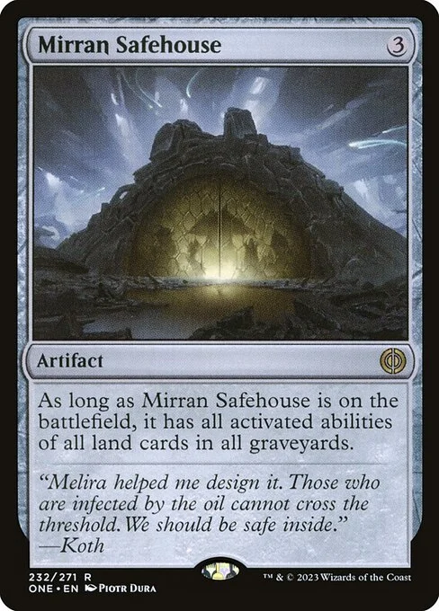 Mirran Safehouse, carta Magic di tipo Artifact illustrata da Piotr Dura