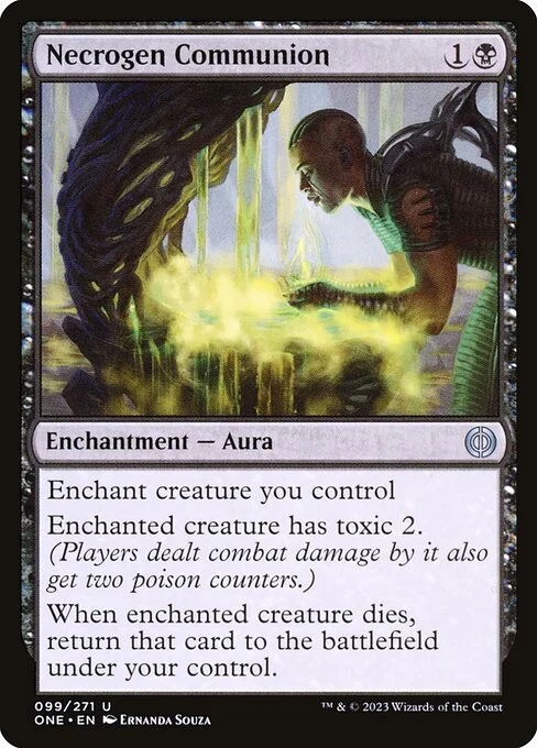 Necrogen Communion, carta Magic di tipo Enchantment — Aura illustrata da Ernanda Souza