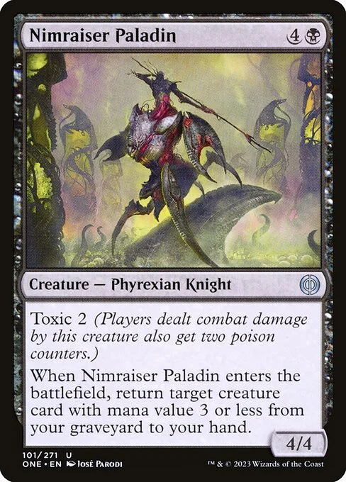 Nimraiser Paladin, carta Magic di tipo Creature — Phyrexian Knight illustrata da José Parodi