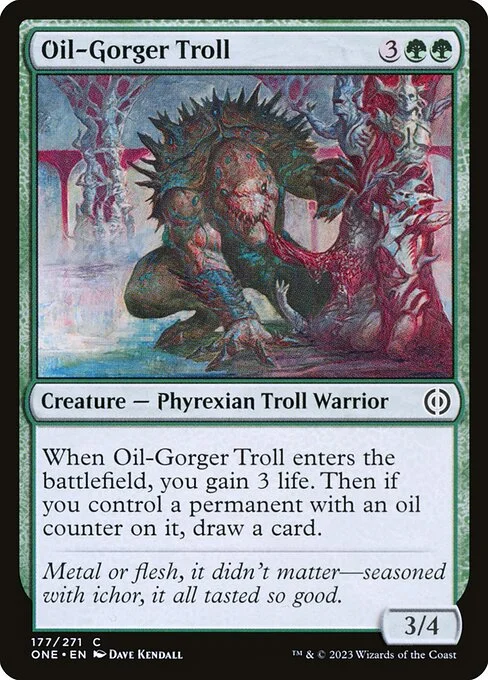 Oil-Gorger Troll, carta Magic di tipo Creature — Phyrexian Troll Warrior illustrata da Dave Kendall