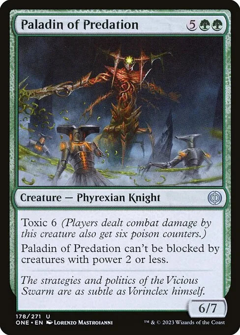 Paladin of Predation, carta Magic di tipo Creature — Phyrexian Knight illustrata da Lorenzo Mastroianni