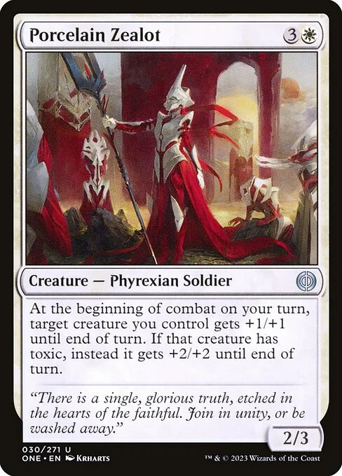 Porcelain Zealot, carta Magic di tipo Creature — Phyrexian Soldier illustrata da Krharts