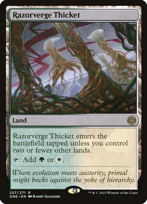 Razorverge Thicket, carta Magic di tipo Land illustrata da Randy Gallegos